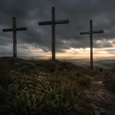 Good Friday Three Crosses Under Dark Sky