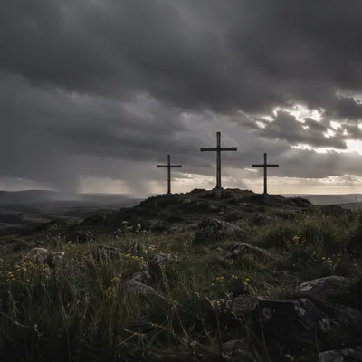 Good Friday Crosses Under Stormy Sky
