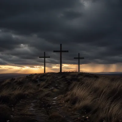 Good Friday Crosses Beneath Stormy Dusk Sky