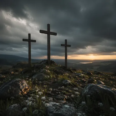 Good Friday Three Crosses Under Stormy Sky