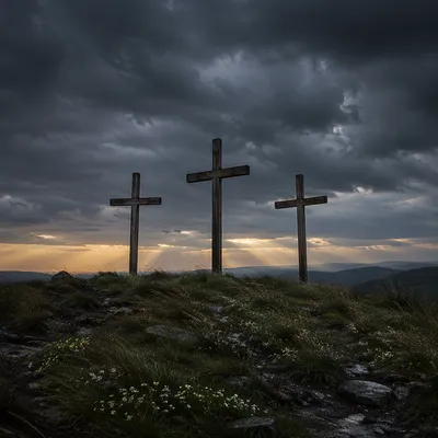 Good Friday Three Crosses Under Storm Sky