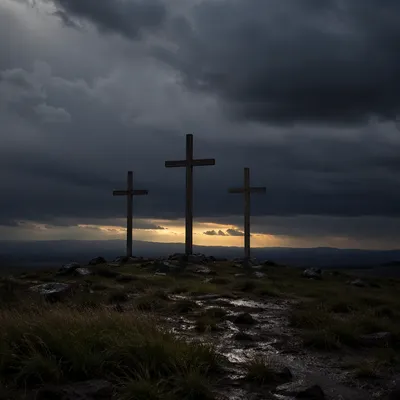 Good Friday Three Crosses Under Stormy Sky