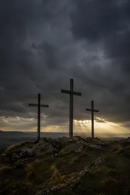 Good Friday Three Crosses Under Stormy Sky