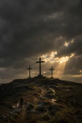 Good Friday Three Crosses Under Stormy Sky