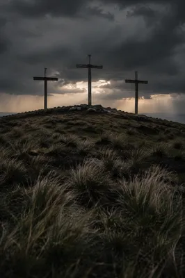 Good Friday Three Crosses Under Stormy Sky