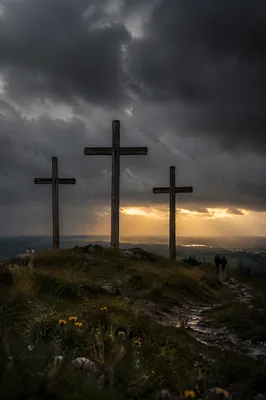 Good Friday Three Crosses Under Dark Sky