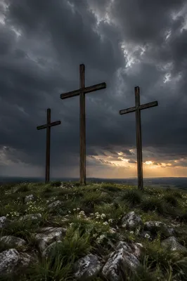 Good Friday Three Crosses Under Stormy Sky