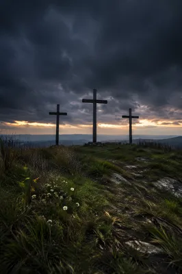 Good Friday Crosses Under Stormy Sky
