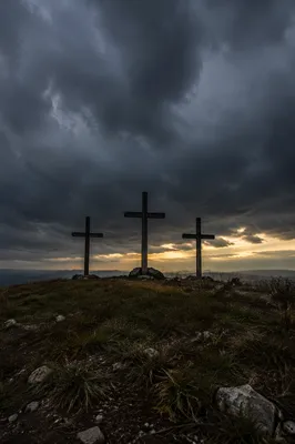 Good Friday Three Crosses Under Stormy Sky