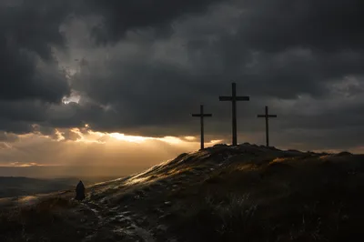 Good Friday Three Crosses Under Storm Sky