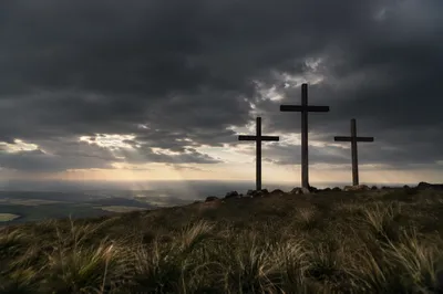 Good Friday Crosses Beneath Stormy Sky