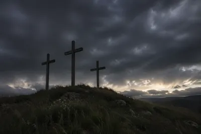 Good Friday Three Crosses Under Dark Sky