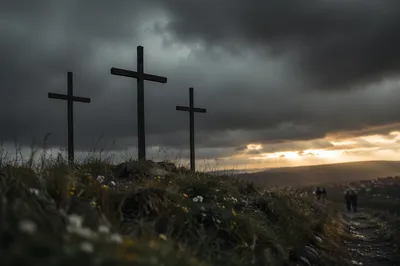 Good Friday Three Crosses Under Storm Sky