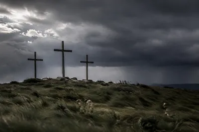 Good Friday Three Crosses Under Stormy Sky