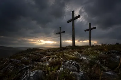 Good Friday Three Crosses Under Stormy Sky