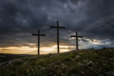 Good Friday Three Crosses Under Storm Sky