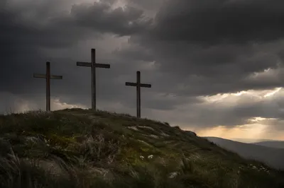 Good Friday Three Crosses Under Dark Sky