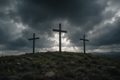 Good Friday Three Crosses Under Dark Sky