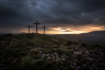 Good Friday Crosses Under Stormy Dusk Sky
