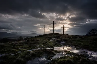 Good Friday Three Crosses Under Stormy Sky