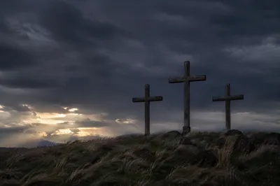 Good Friday Three Crosses Under Stormy Sky