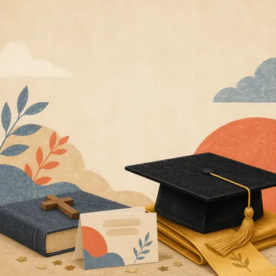 Christian Graduation Cap Bible and Cross Still Life