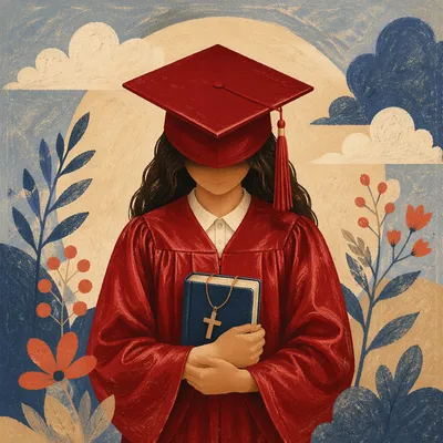 Christian Graduate Holding Bible and Cross