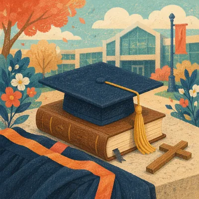 Christian Graduation Cap with Bible and Cross