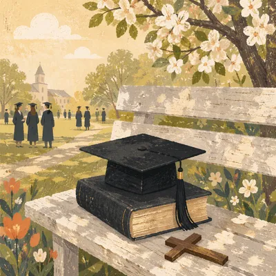 Graduation Cap on Bible with Cross