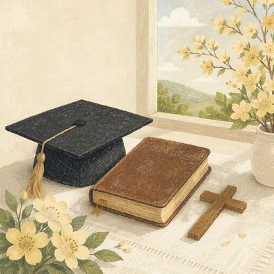 Spring Graduation Cap, Bible and Cross