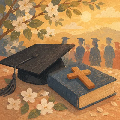 Christian Graduation Cap with Bible and Cross