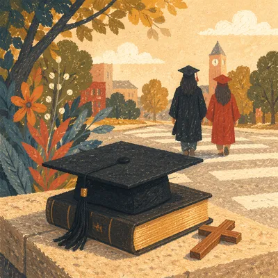 Graduation Cap, Bible, and Cross Still Life