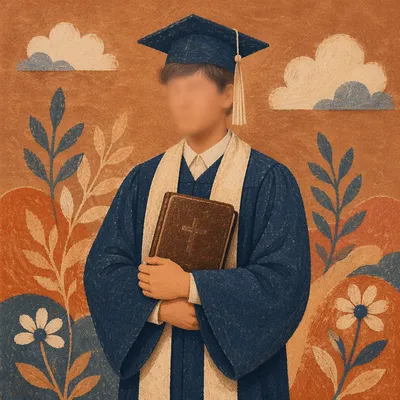Graduate Holding Bible with Cross Portrait