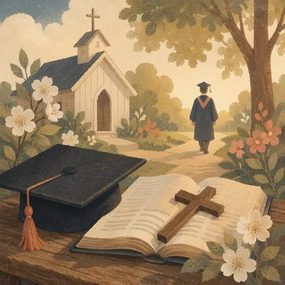 Christian Graduation Cap with Bible and Cross