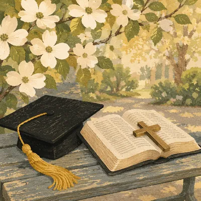 Graduation Cap Bible Cross in Spring Garden