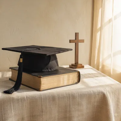 Christian Graduation Cap on Bible with Cross