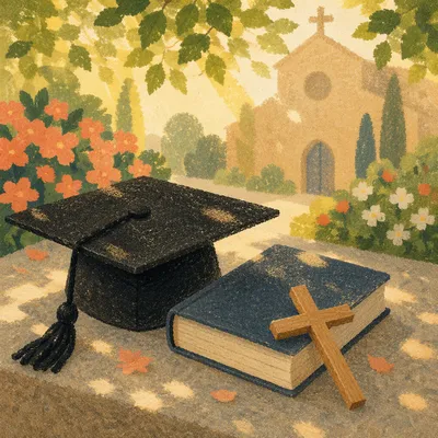 Spring Graduation Cap with Bible and Cross