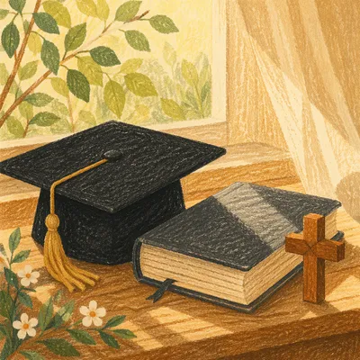 Graduation Cap Bible and Wooden Cross