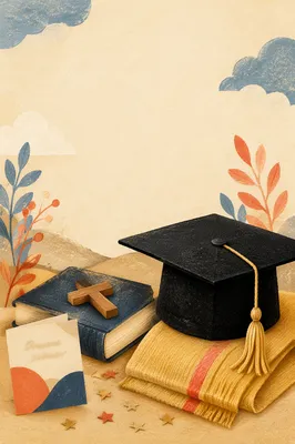 Graduation Cap Bible and Wooden Cross