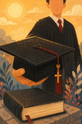 Graduation Cap with Bible and Cross