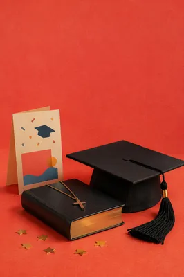 Graduation Cap Bible and Cross on Coral