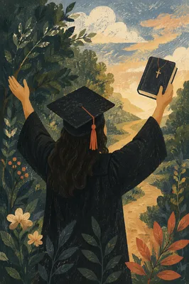 Hopeful Graduate Holding Bible and Cross