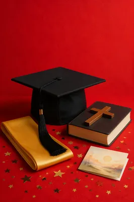 Graduation Cap with Bible and Cross