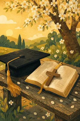 Graduation Cap with Bible and Cross