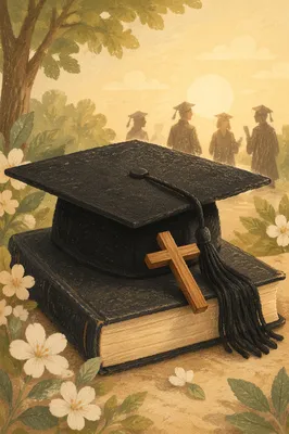 Graduation Cap Bible and Cross in Spring