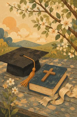 Spring Graduation Cap with Bible and Cross