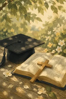 Graduation Cap Bible Cross Spring Still Life