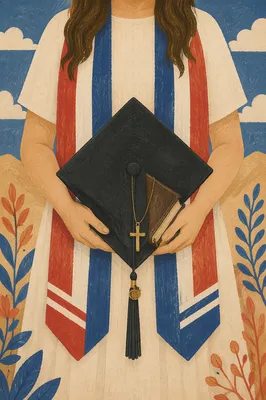 Graduation Cap with Bible and Cross