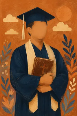 Graduate Holding Bible with Cross Portrait