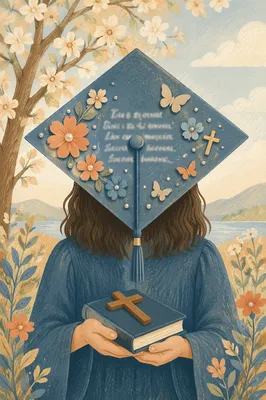 Graduation Cap with Bible and Cross